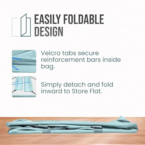 Extra Large Utility Tote Bag - Oversized Collapsible Reusable Wire Frame Rectangular Canvas Basket With Two Exterior Pockets For Beach, Pool, Laundry, Car Trunk, Storage - Light Blue