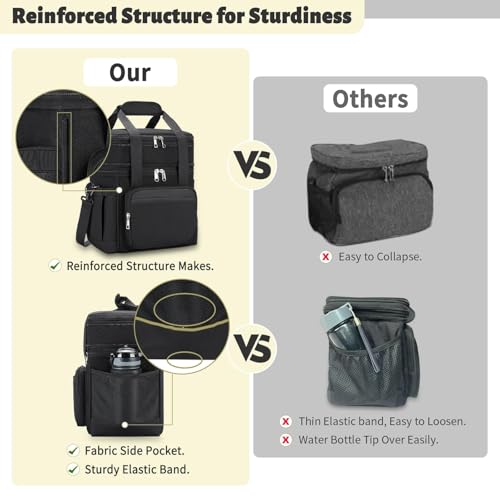 holuxer Insulated Lunch Bag & Lunch Box for Men - Double Deck Reusable Lunch Bag for Women Tote Cooler Bag Leakproof Soft Expandable - Large Lunchbox for Work/Adult/Picnic/Outdoor (Black,15L)