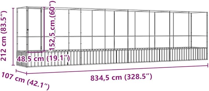 Steel Aviary with Extension, Large Bird Cage with Lockable Door, Aviary Spacious and Versatile Cage Ideal for Parakeets, Parrots, Lovebirds, Cockatiels, Pigeons, 328.5"x42.1"x83.5",-278