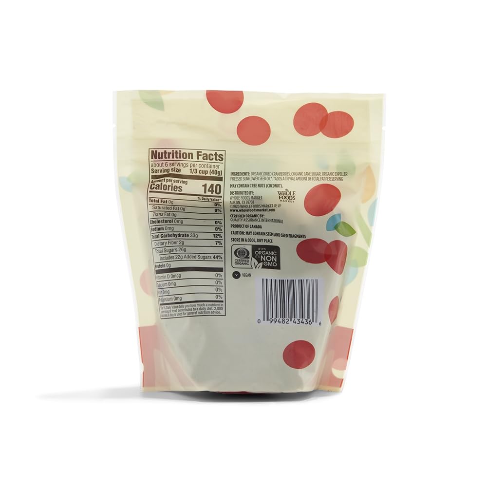 365 by Whole Foods Market, Organic Dried Sweetened Cranberries, 8 Ounce