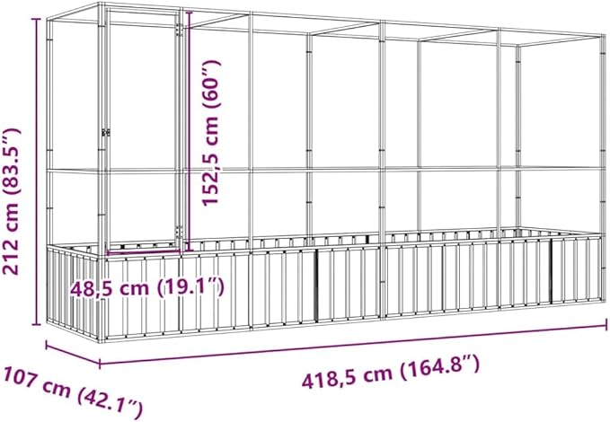 Large Metal Heavy Duty Walk-in Aviary Cage with Extension, Ample Activity Space Bird Cage with Lockable Door Also for Chickens and Rabbits, Silver 164.8"x42.1"x83.5" Steel,-514