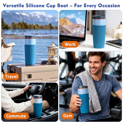 YQL 2-Pack Silicone Water Bottle Boot for Owala 20oz SmoothSip Slider Tumbler – Half-Wrap Protective Cup Sleeve, Anti-Slip Silicone Base for Travel Mug, Reusable & Dishwasher Safe (Blue)