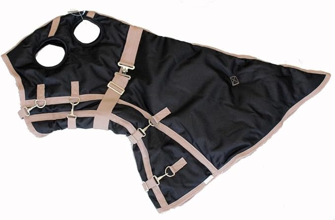 AJ Tack 1200D Waterproof Winter Horse Blanket with Hood - 400g Heavyweight Turnout with Fleece Collar, Shoulder Gussets & Tail Flap - Black 84"