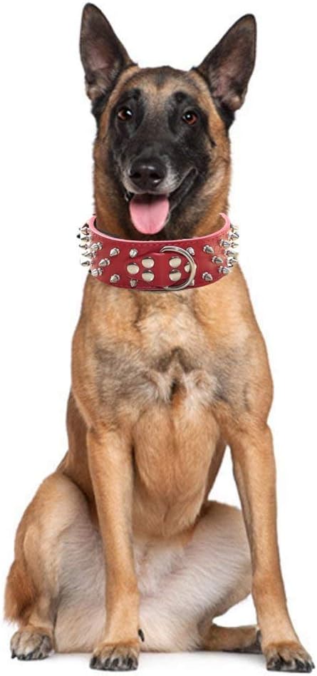 Serijoars Spiked Studded Dog Collar, PU Leather Dog Collar, Adjustable Pet Collars for Medium or Large Breed Pet (M, Pink1)