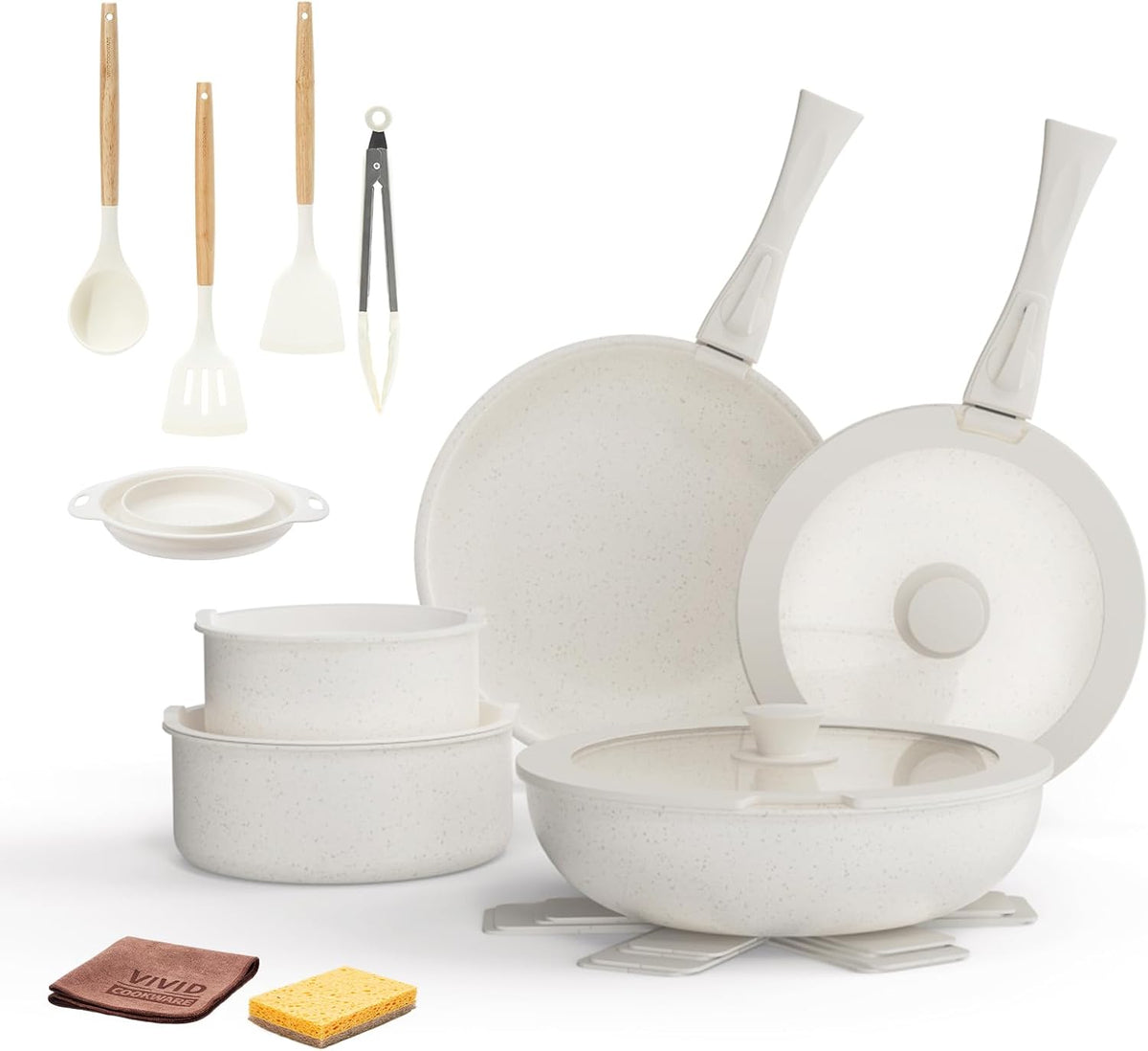 Pots and Pans Set Non Stick, 5Pcs Ceramic Cookware Set, Healthy Non-toxic Induction Cookware with Stay-Cool Handle, Basic Kitchen Utensils Set PFAS-Free