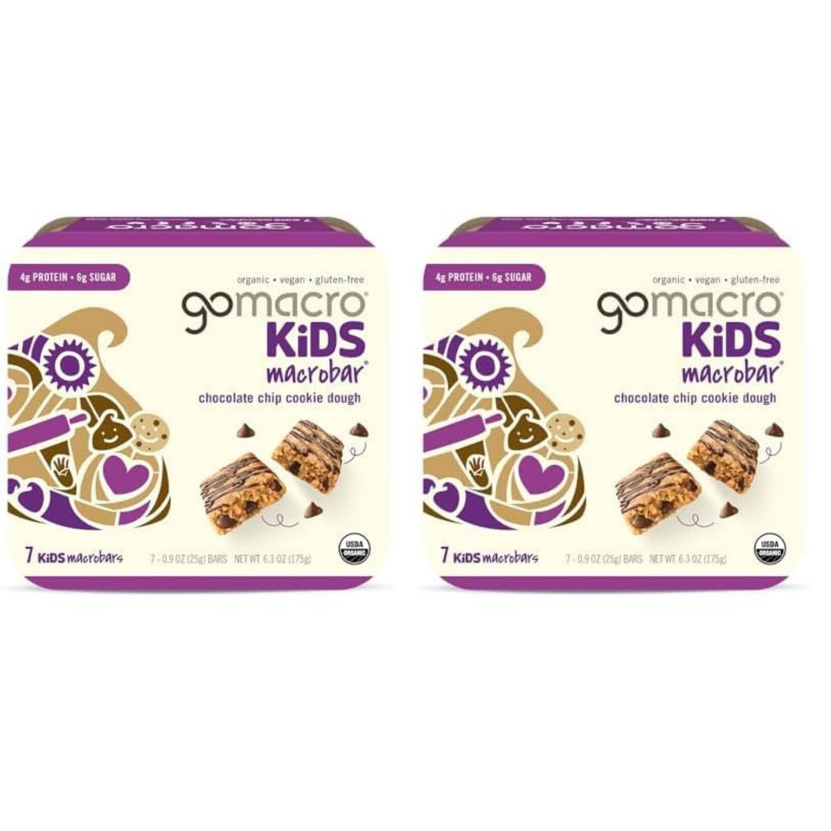 Gomacro, Macrobar Kids Chocolate Chip Cookie Dough Organic 7 Count, 6.3 Ounce
