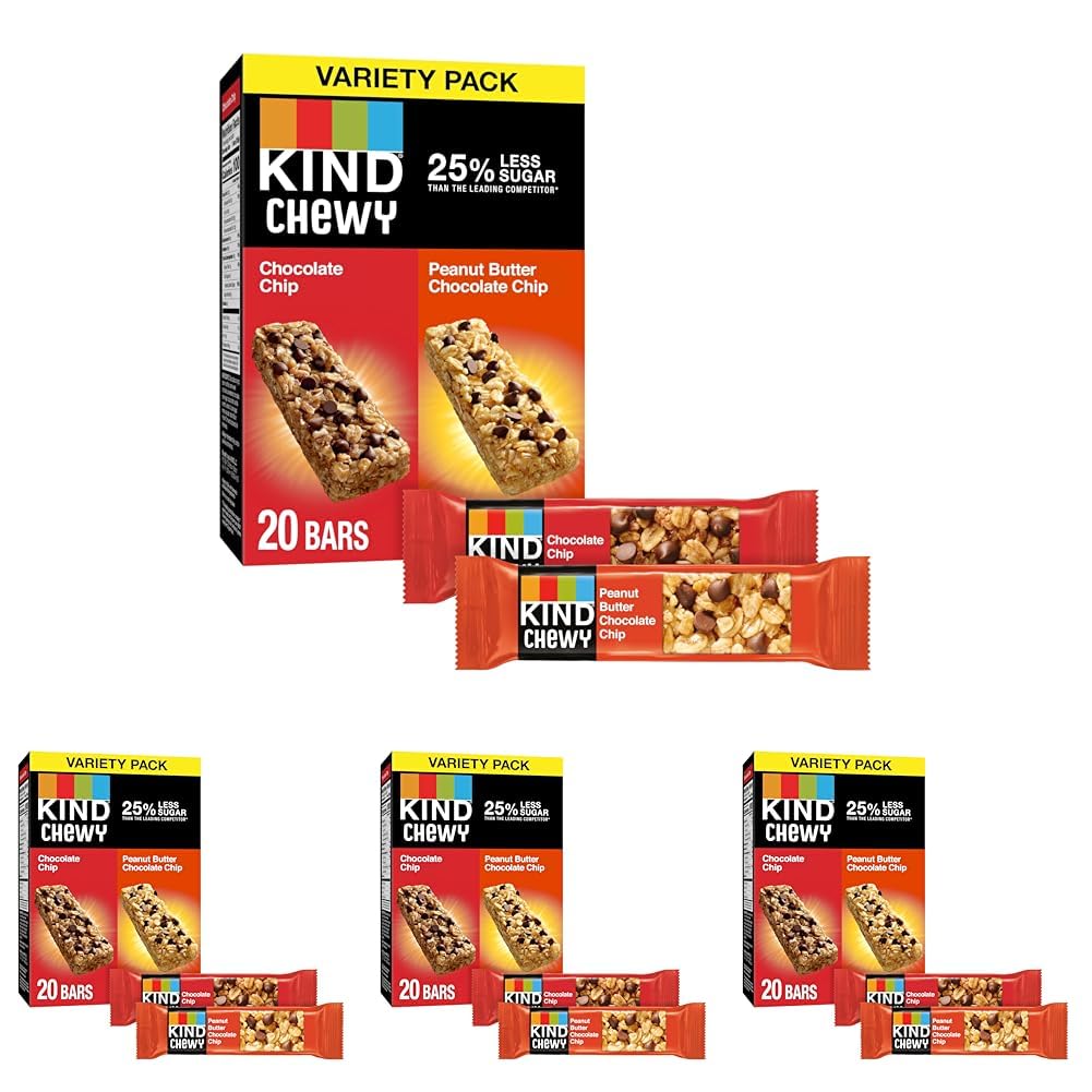 KIND Chewy Granola Bars Variety Pack, Gluten Free, Low Calorie, Healthy Snacks, Chocolate Chip, Peanut Butter Chocolate Chip, 20 Count