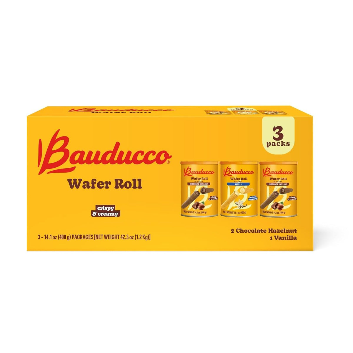 Bauducco Wafer Rolls, Crispy Chocolate Wafer Rolls Filled with Creamy Hazelnut, 14.1 oz (Pack of 1)