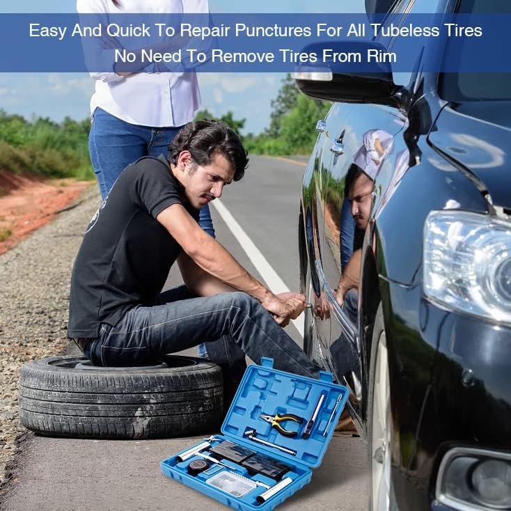 Tire Repair Kit - 68pcs Heavy Duty Tire Plug Kit, Universal Tire Repair Tools to Fix Punctures and Plug Flats Patch Kit for car Motorcycle, Truck, ARB,ATV, Tractor, RV, SUV, Trailer