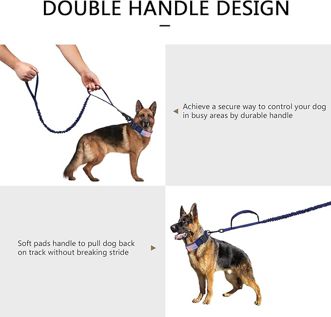 DAGANXI Tactical Dog Collar, Adjustable Military Training Nylon Dog Collar with Control Handle and Heavy Metal Buckle for Medium and Large Dogs, with Patches and Airtags Case (Midnight Blue-Set, L)