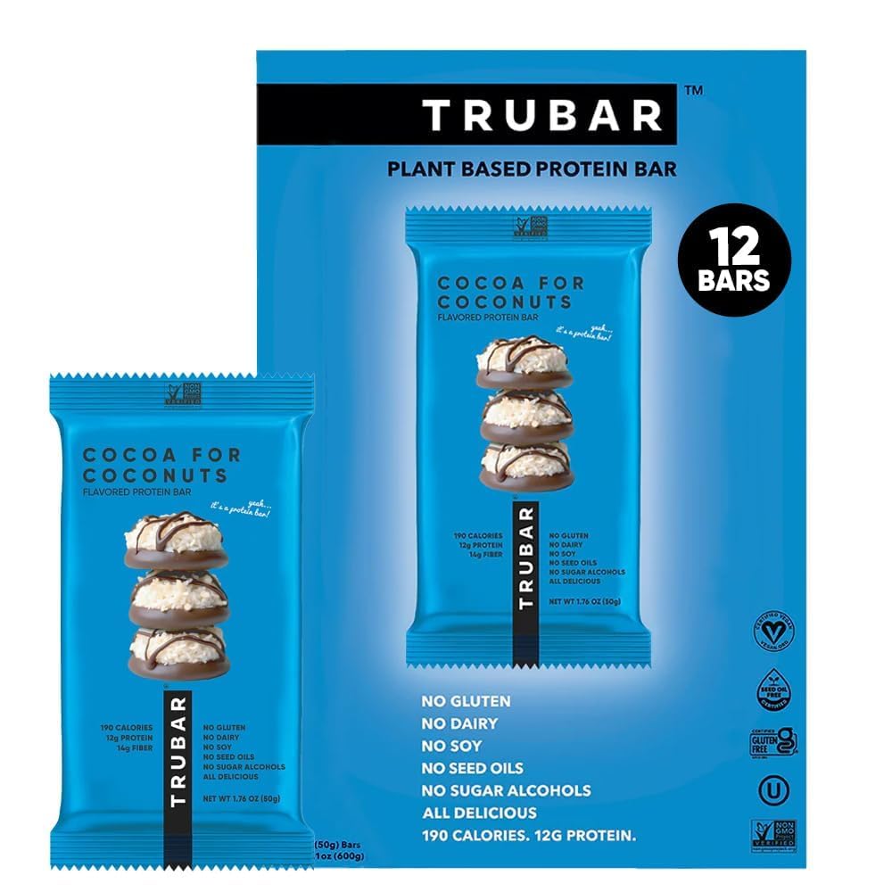 TRUBAR Vegan Protein Bar, Sweet & Dreamy Cookies and Creamy, Gluten Free, Plant Based Protein, Dairy Free, Non GMO, Soy Free, No Sugar Alcohols, 12G Protein, 12G Fiber, 23G Carb,Snack Bars, 12ct
