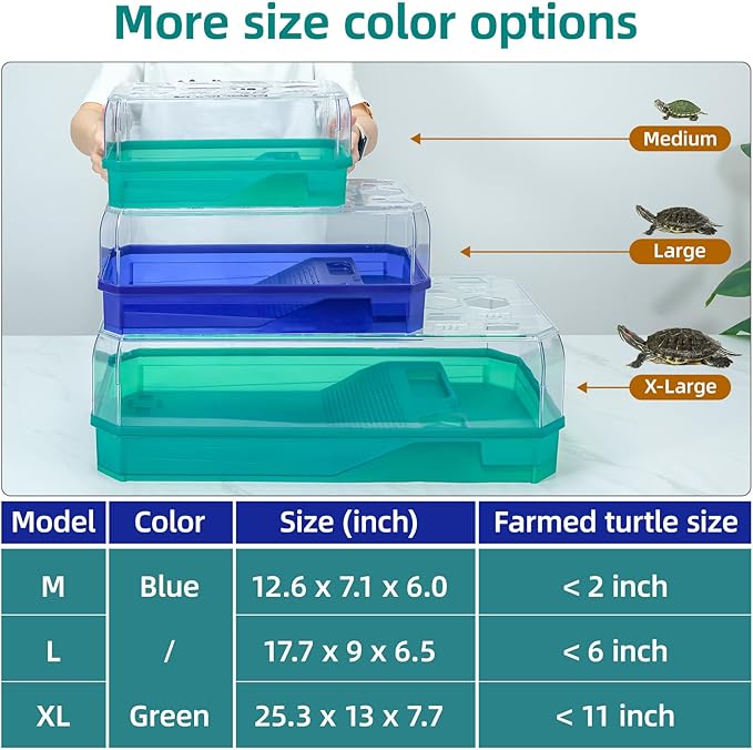 Turtle cage Tortoise Terrarium with Pump&Filter with Shower Function Easy to Change Water and Clean Water for Turtle Horned Frog Hermit Crab Blue, XL