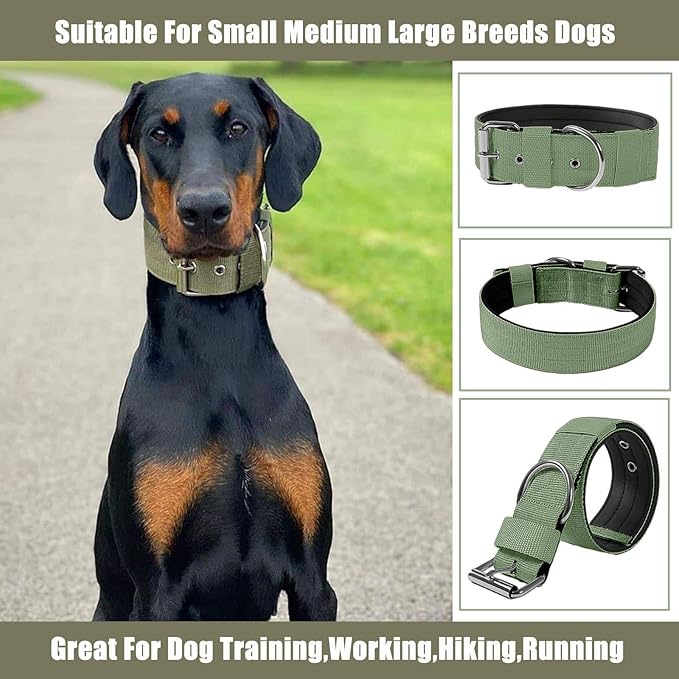 Heavy Duty Tactical Dog Collar - 1.5" Width Military Durable Thick Nylon with Adjustable Metal D Ring & Buckle Working Training K9 Collar for Medium Large Dogs (L(20"-23"), Army Green)