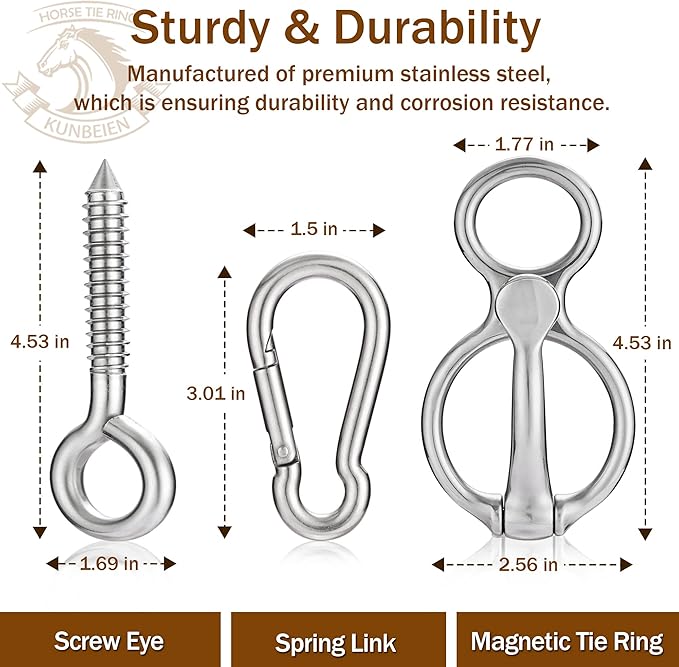 2PCS Horse Tie Ring, Safe Tie Horse Supplies, Humane Way Tie Ring, Magnetic Ring for Tying and Retracting, Helps Horse Pull Back and Releases Stress from The Horse