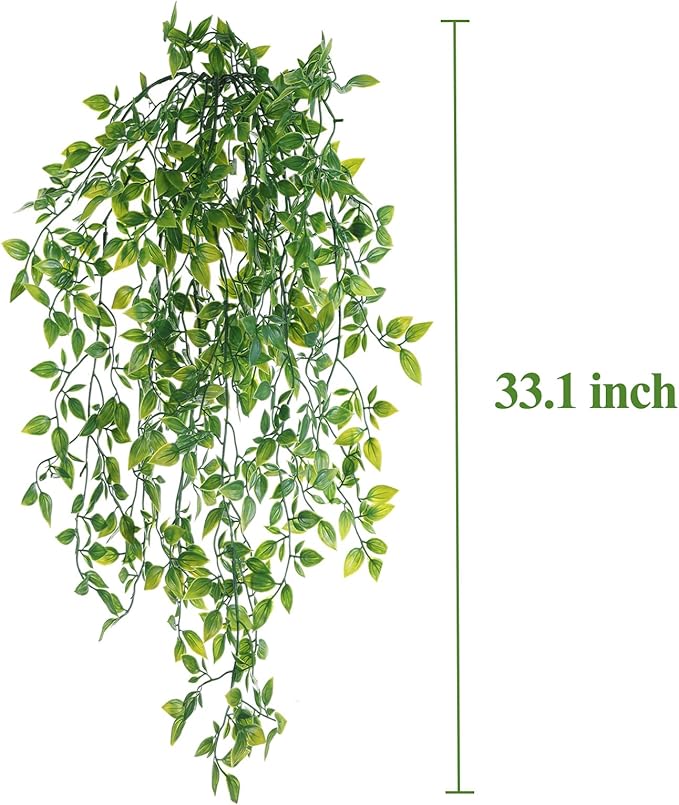 HERCOCCI Reptile Plants, 3 Pack Terrarium Hanging Plants Vines Artificial Leaves Habitat Decorations with Suction Cup for Bearded Dragon Hermit Crab Lizard Snake Geckos Chameleon
