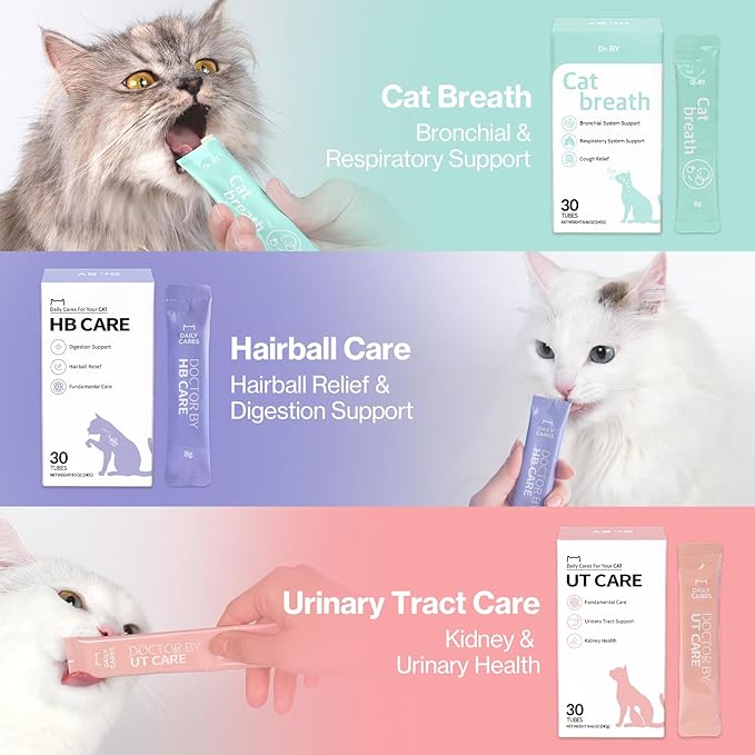 Dr.by Cat Breath Bronchial Supplements Cat Sneezing Treatment Asthma Cold Cough Nose Relief Respiratory&Immune Support with TF-343-30 lickable Formula Individually Packaged, Chicken (2 Packs (17OZ))