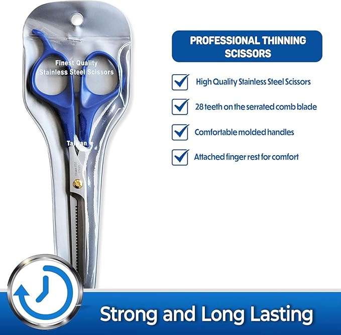 PET MAGASIN Dog Grooming Scissors Straight Thinning Blue Stainless Steel Professional Grooming Shears for Dogs and Pets