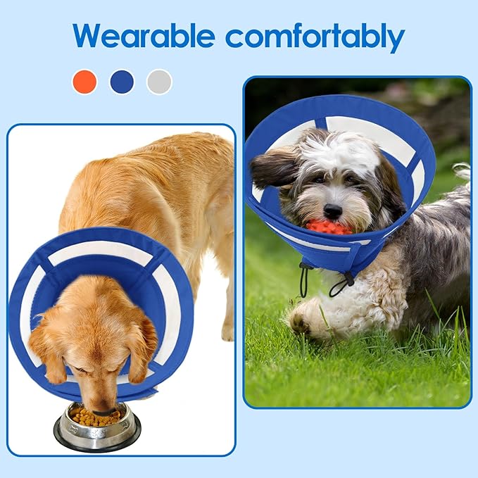 SAWMONG Soft Dog Cones for Small Dogs, Cone for Dogs to Stop Licking, Adjustable Elizabeth E-Collar for Dog After Surgery Alternative, Comfy Pet Recovery Collar (S,Blue)