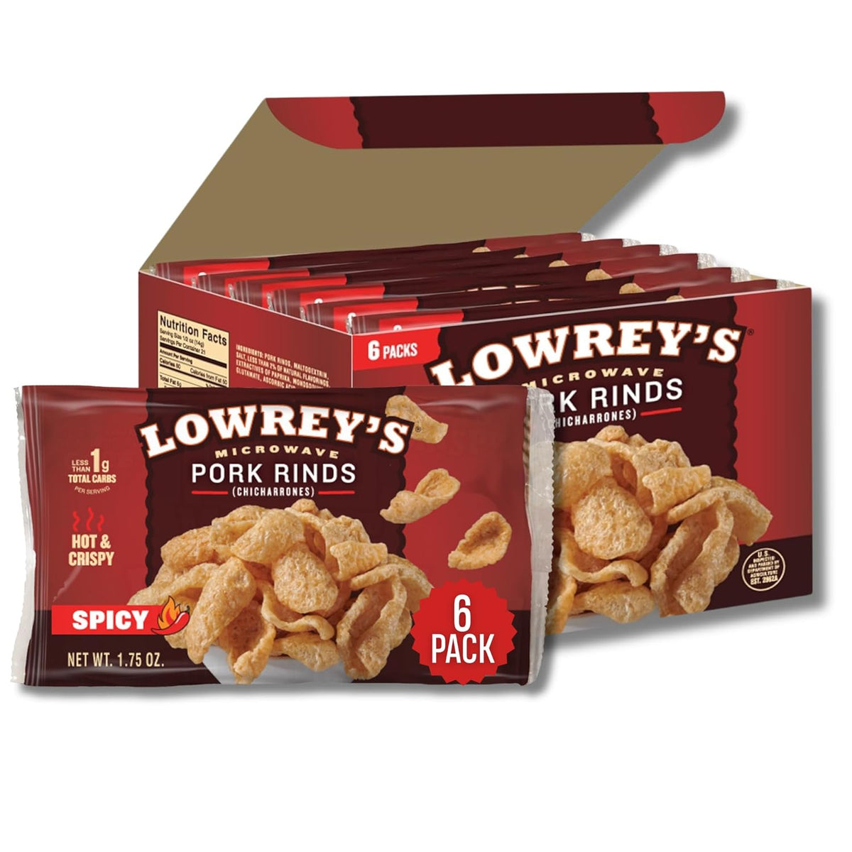 Lowrey's Bacon Curls Microwave Pork Rinds (Chicharrones), Original, 1.75 Ounce (Pack of 6)