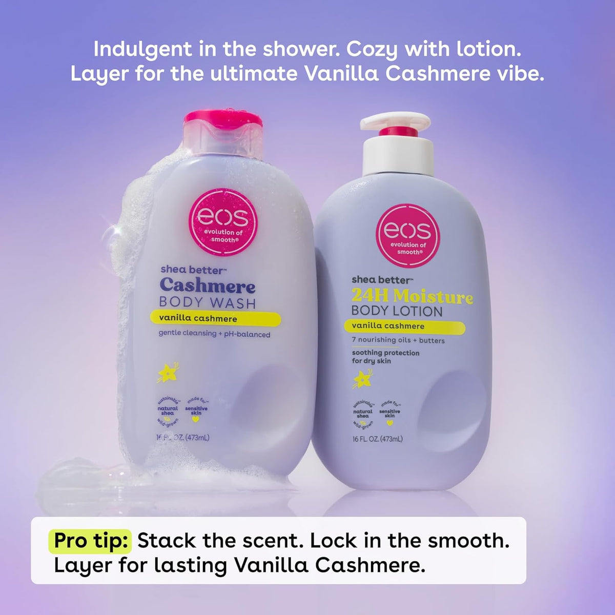 eos Body Wash, Vanilla, Moisturizing Creamy Gel Formula with Shea Butter, Glycerin, Vitamin E, pH Balanced, Sensitive Skin, Vegan, 16 fl oz