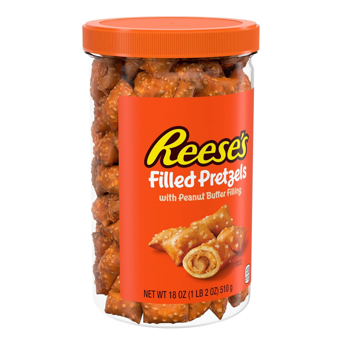 Reese's Filled Pretzels, Peanut Butter and Strawberry Flavored Pretzel Nuggets, Crunchy, Ready to Eat, Sweet and Salty Snack, 18 oz Cannister
