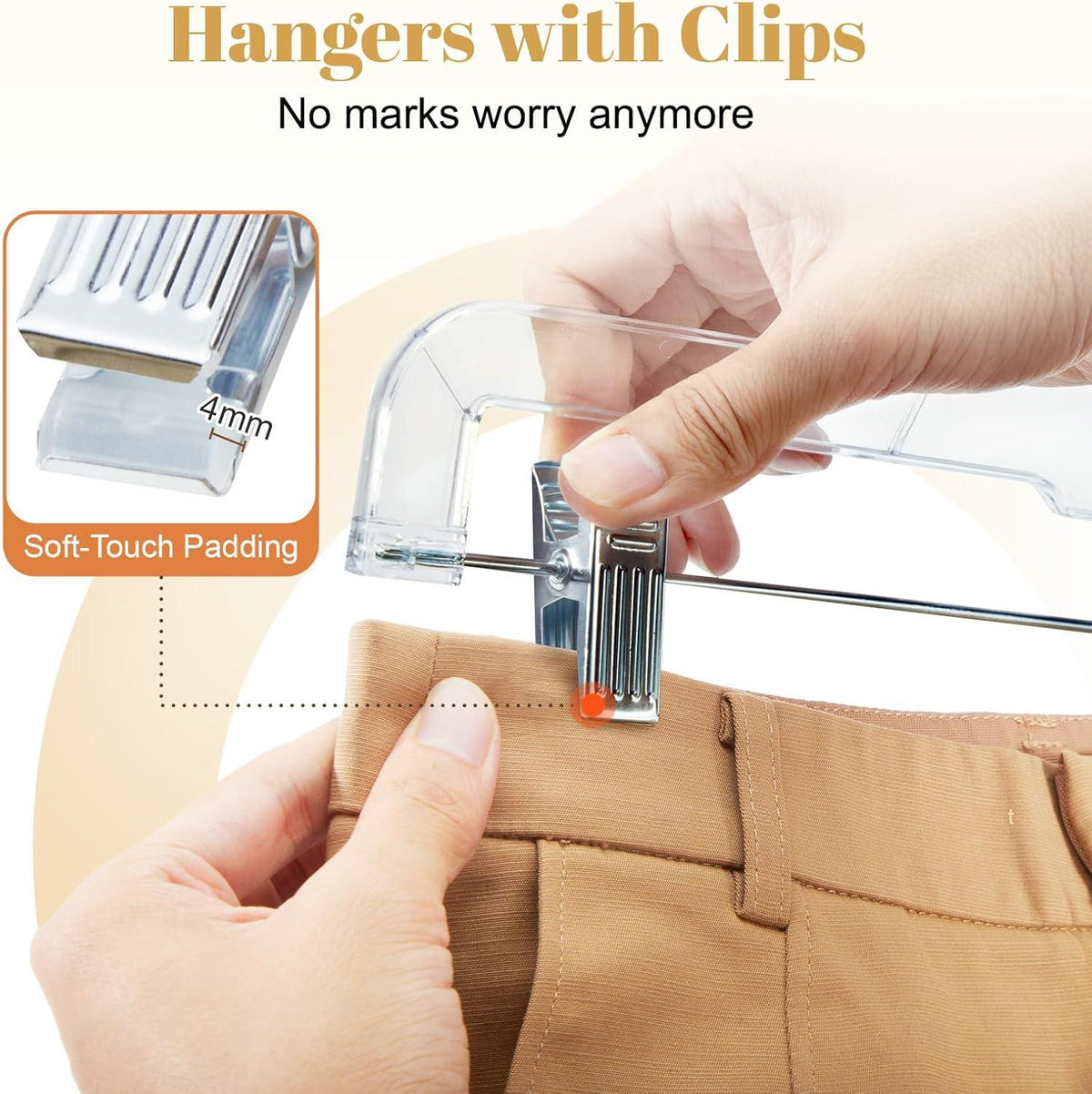 HOUSE DAY 12-Pack 14" Clear Plastic Skirt Hangers with Clips & Swivel Hook