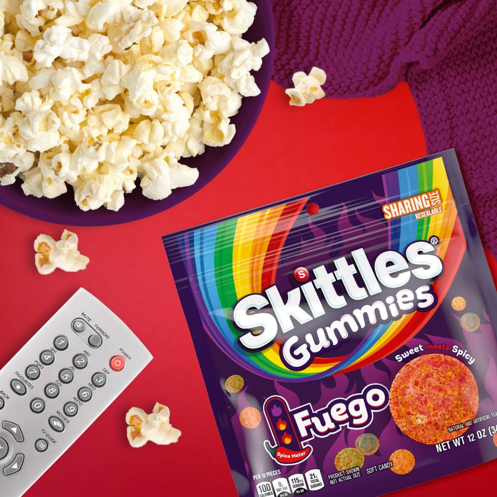 Skittles, Gummies Fuego Sweet and Spicy Gummy Candy, Sharing Size, Resealable, 12 Ounce