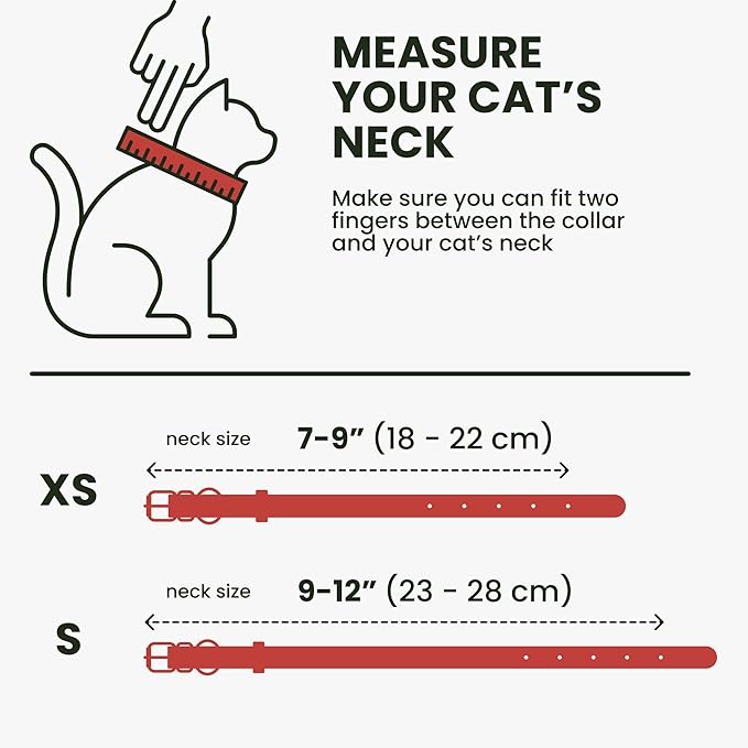 BRONZEDOG Leather Cat Collar with Removable Bells Non Breakaway Kitten QR Tag for Girl Boy (9" - 12" Cats/Mini Dogs, Red & Gold)