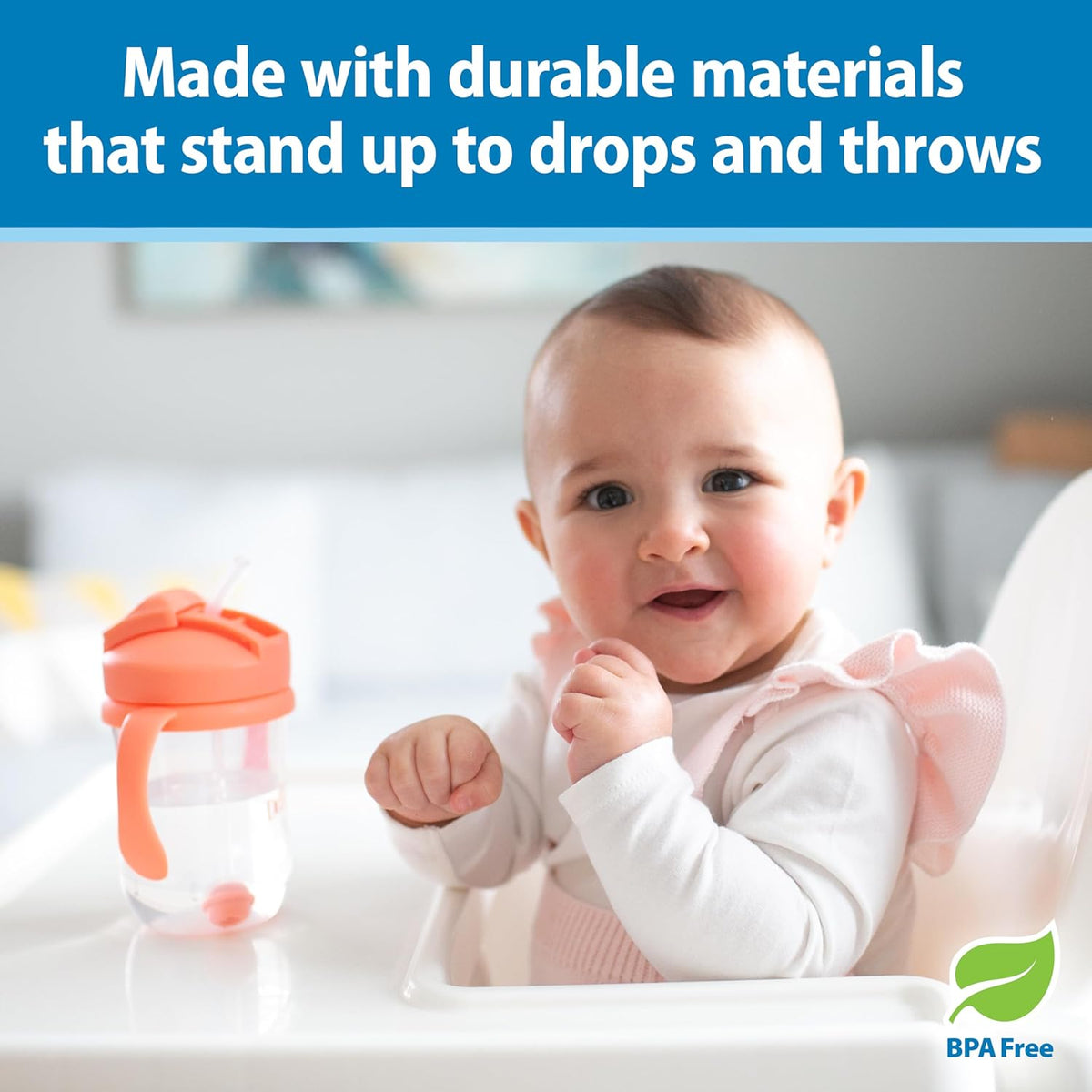 Dr. Brown's Milestones, Baby's First Straw Cup Sippy Cup with Straw, 6m+, 9oz/270ml, Coral, BPA Free