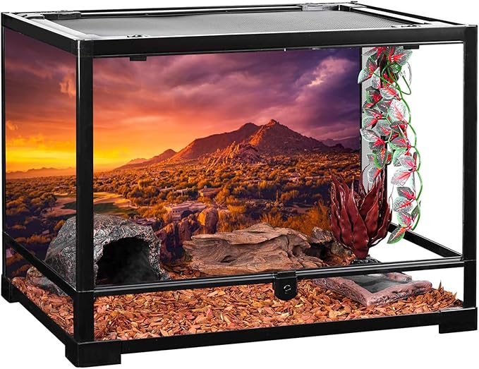 AWERT 30x12 inches Sun and Desert Terrarium Background Mountain Oasis Gobi Reptile Habitat Background Vinyl