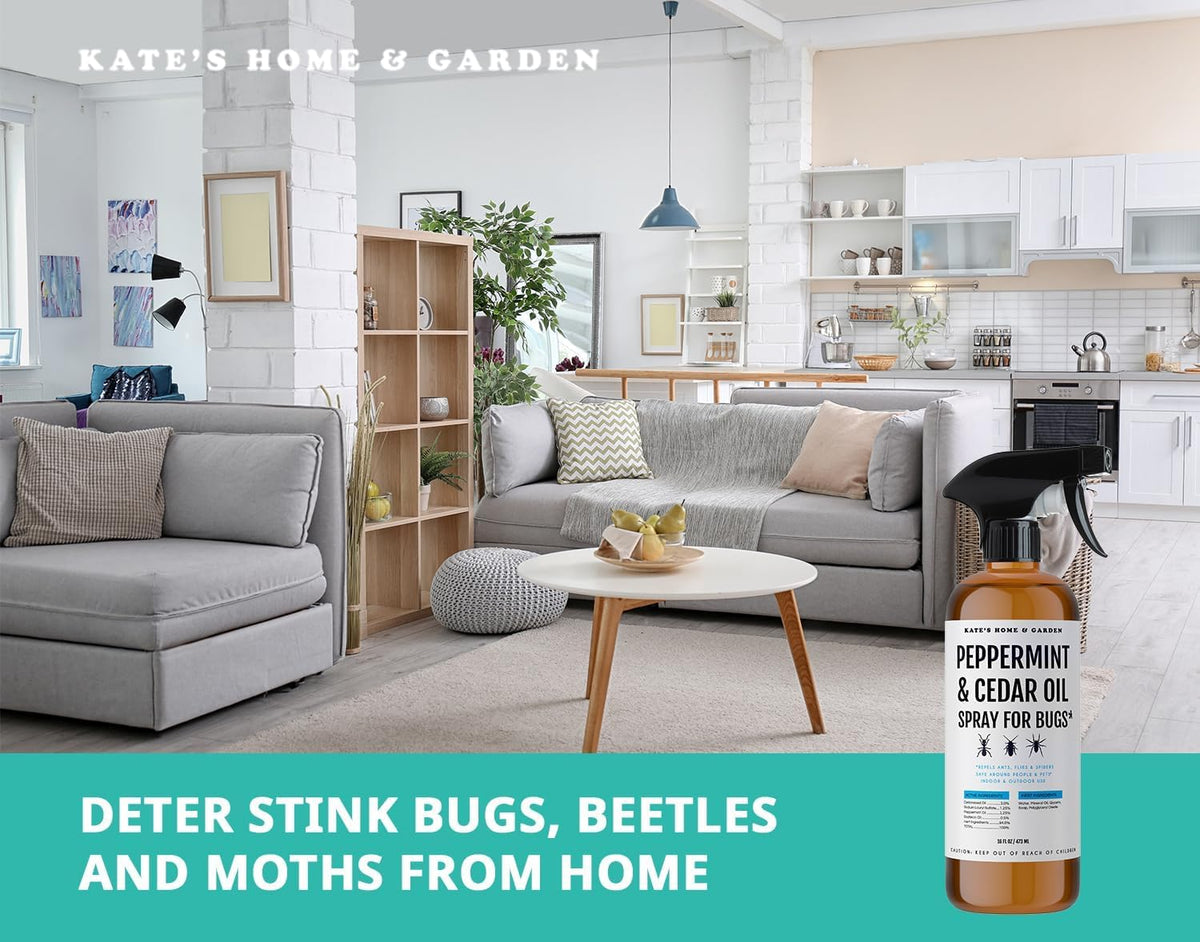 Kate's Home & Garden Peppermint Oil Spray for Bugs, Ants, Insects, Spiders. Pesticide and Insecticide Indoor Repellent Pest Control with Cedarwood Oil (16oz, Natural, Pet Safe, Non Toxic)