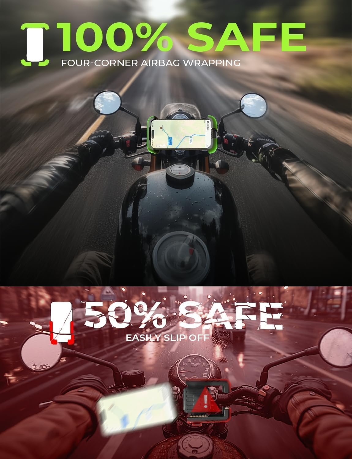 LISEN Bike Phone Holder, Super Easy Install Ultra Stable Motorcycle Phone Mount, Bicycle Handlebar Holder Mount for Adults Kids, Bike Bicycle Ebike Gear Accessories, for iPhone Samsung Google Pixel