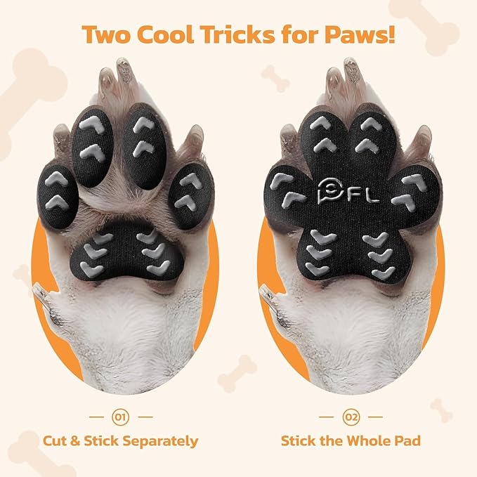 Anti Slip Dog Paw Protector Pads for Senior Dogs, Paw Pads for Dogs Traction, Disposable Self Adhesive Paw Grips for Old Dog on Slippery Hardwood Floor, Black 12 Sets (48pcs) L (21-40lbs)