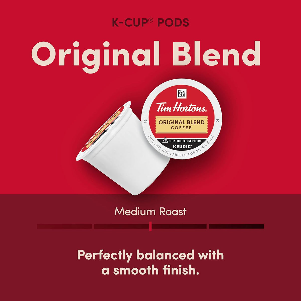 Tim Hortons Original Blend, Genuine Medium Roast Coffee, Single-Serve K-Cup Pods, 48ct