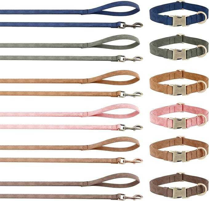 Genuine Leather Dog Collar - Adjustable Pet Collar with Quick Release Metal Buckle, Soft Skin Friendly Real Leather Collar for Small, Medium, Large Dogs (Dark Brown Collar + Rope, L:Fit 15-23" Neck)