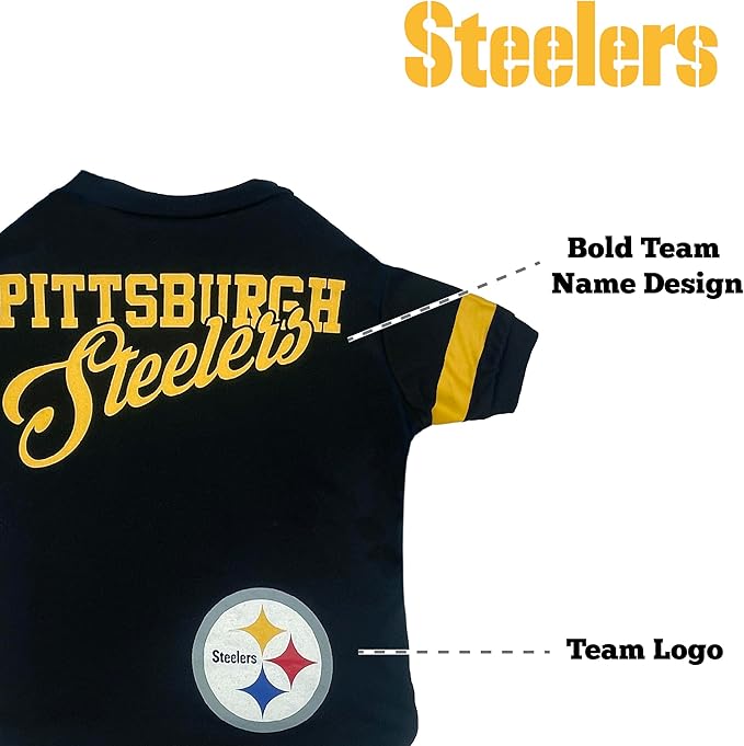 Pets First NFL Pittsburgh Steelers T-Shirt for Dogs & Cats, Medium. Football Dog Shirt for NFL Team Fans. New & Updated Stripe Design, Durable & Cute Sports PET TEE Outfit (PIT-4146-MD)