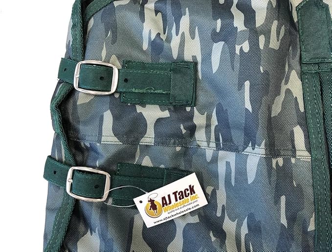 AJ Tack 1200D Waterproof Winter Horse Blanket with Hood - 400g Heavyweight Turnout with Fleece Collar, Shoulder Gussets & Tail Flap - Camouflage 66"