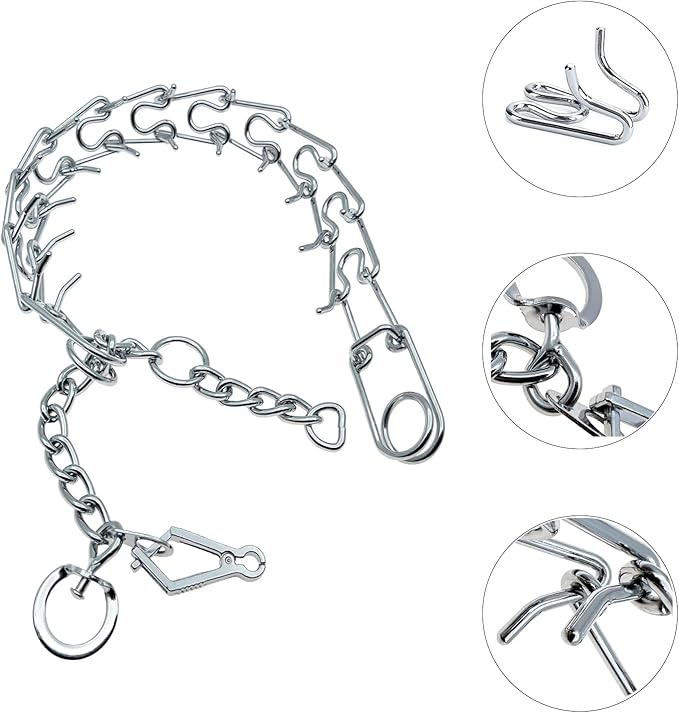 Prong Pinch Collar for Dogs with Quick Release Buckle, Adjustable Training Collar for Small Medium Large Dogs, Helps Prevent Dog from Pulling (3.0mm, Neck Size 19"-21"), Silver