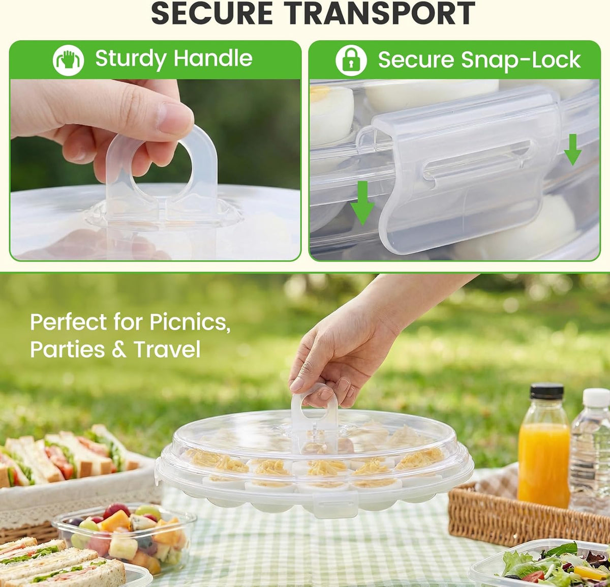 HANSGO Deviled Egg Containers with Lid, Portable Deviled Egg Platter Carrier Holder Trays with 22 Slots for Holiday Party and Home Kitchen, Clear