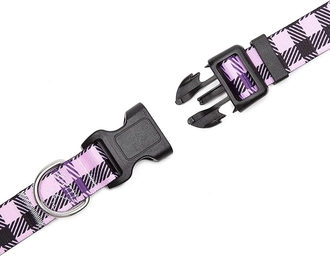 Mercano Adjustable Dog Collar - Special Design Patterns, Soft Nylon Comfortable Durable Pet Collar for Small Medium Large Dogs (M, Purple Plaid)