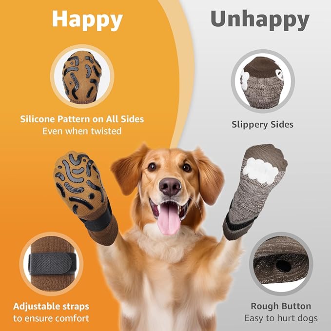 Double Sides Non-Slip Dog Socks to Prevent Licking Paws - Strong Traction for Paw Protector, Senior Dogs, Hardwood Floors, Dog Booties with Grippers - Size Medium