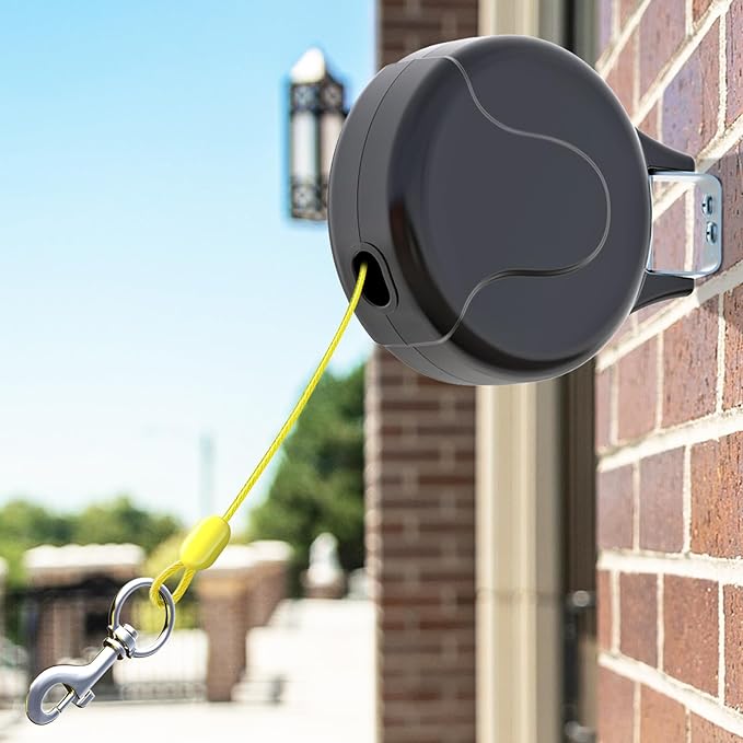 30ft Wall Mount Retractable Dog Tie Out Cable for Small to Large Dogs Between 20-100 lbs, Patented Retractable Dog Lead Great for Yard/Garden - Durable for 70,000 Cycles (Blue2, 30ft)