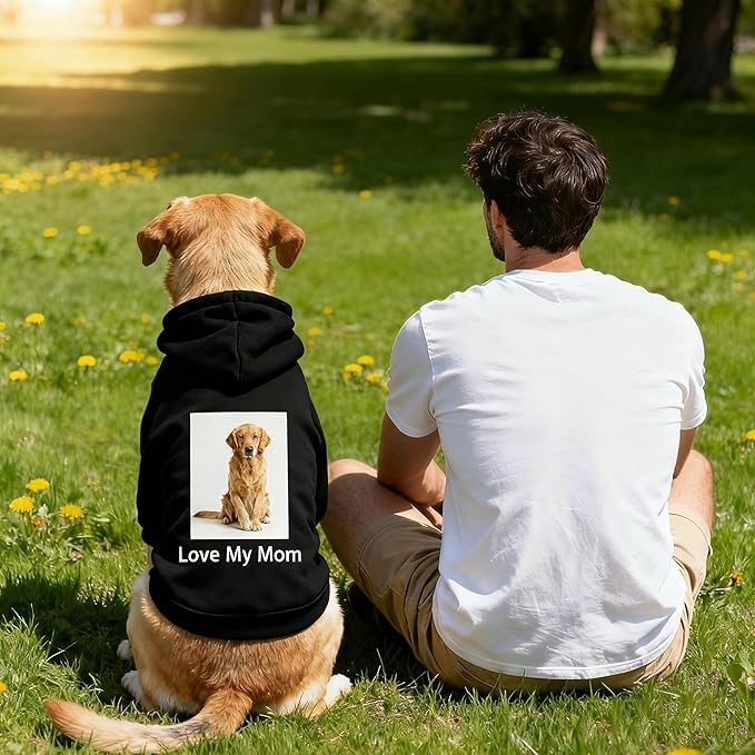 Custom Dog Hoodie, Personalized Sweatshirt with Photo Text Name Logo, Customized Hooded Sweater for Small Medium Large Dogs & Cats (Black, X-Small)