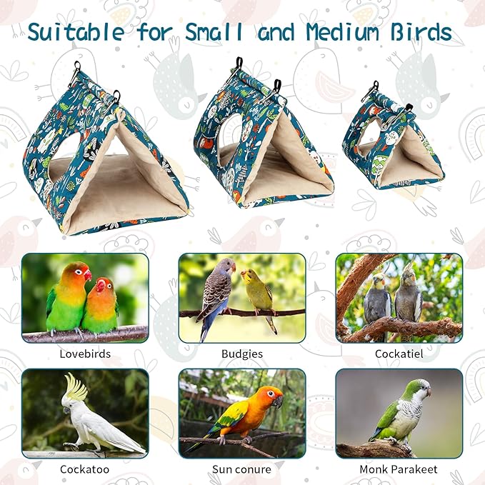 Rypet Winter Warm Bird Nest House - Hanging Hammock Velvet Shed Hut Cage Plush Fluffy Birds Hideaway Sleeping Bed Fuzzy for African Grey Cockatoo and Other Amazon Parrot Large(Blue)