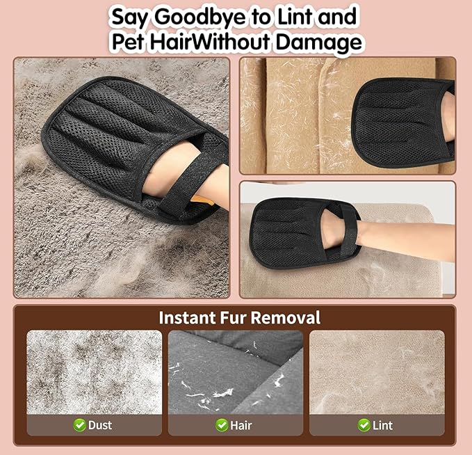 Pet Hair Removal Gloves for Cats and Dogs, Ultimate Deshedding & Grooming Kit with Electrostatic Magic Brush, Reusable Pet Hair Remover for Couch, Car, Laundry, Furniture Cleaning.(2 Gloves + Comb)