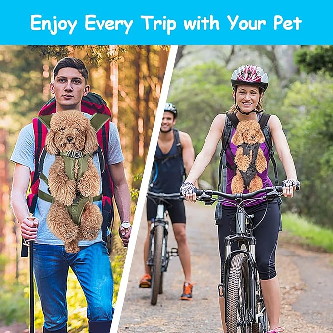 PetBonus Pet Front Dog Carrier Backpacks, Adjustable Pet Backpack, Legs Out Easy-fit Puppy Chest Carrier for Medium Small Dogs, Hands Free for Hiking, Cycling (Army Green, M)