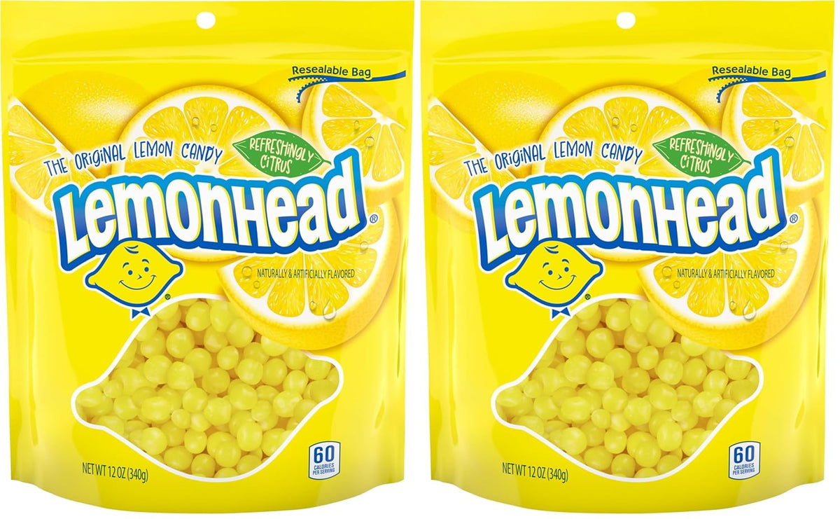 Lemonhead Hard Lemon Candy, Refreshingly Citrus, Resealable Bag, 12 oz