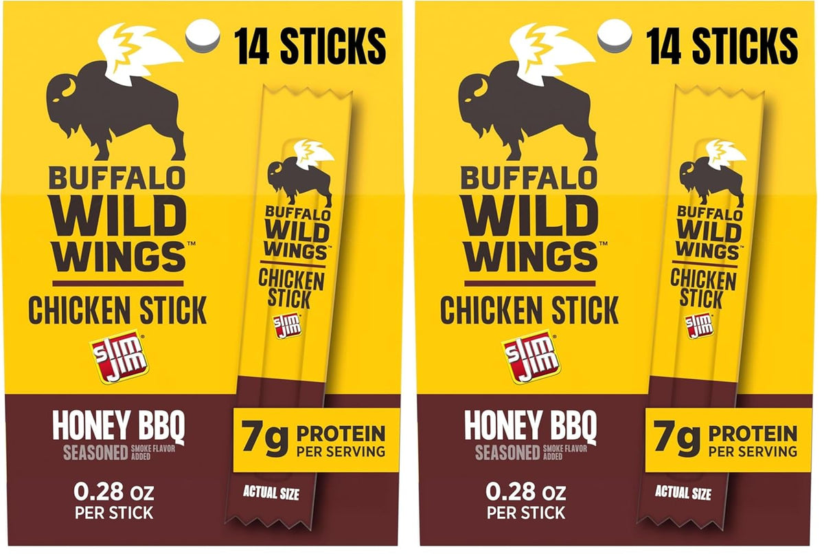 Slim Jim Chicken Sticks, Buffalo Wild Wings Honey BBQ Seasoned, 7g Protein per Serving, 0.28 oz. (14 Count)