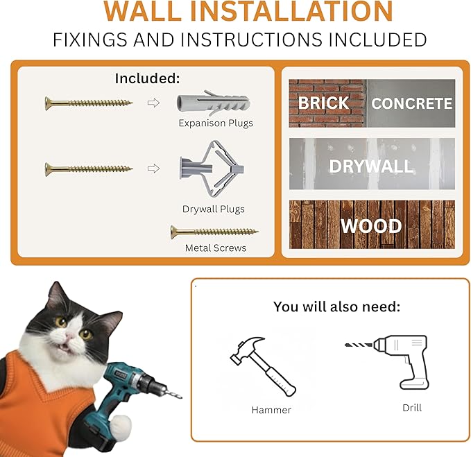 INICIO Cat Shelves – Dog Proof Feeding Station with Wall Mounted Shelves, 3 Steps for wall with Floating Shelf for Cats Up to 15lbs, Includes Cat Food Bowls for Convenient Feeding – Natural Wood