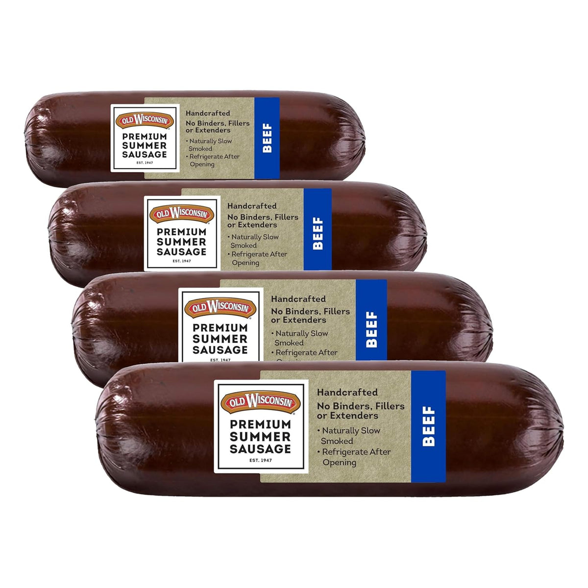 Old Wisconsin Premium Summer Sausage, 100% Natural Meat, Charcuterie, Ready to Eat, High Protein, Low Carb, Keto, Gluten Free, Beef Flavor, 8 Ounce